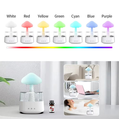 New Wood Cool Mist 450Ml Desktop Mushroom Shape Relax Usb Aromatherapy Rain Cloud Dripping Humidifier and Oil Diffuser