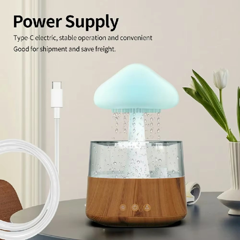 New Wood Cool Mist 450Ml Desktop Mushroom Shape Relax Usb Aromatherapy Rain Cloud Dripping Humidifier and Oil Diffuser