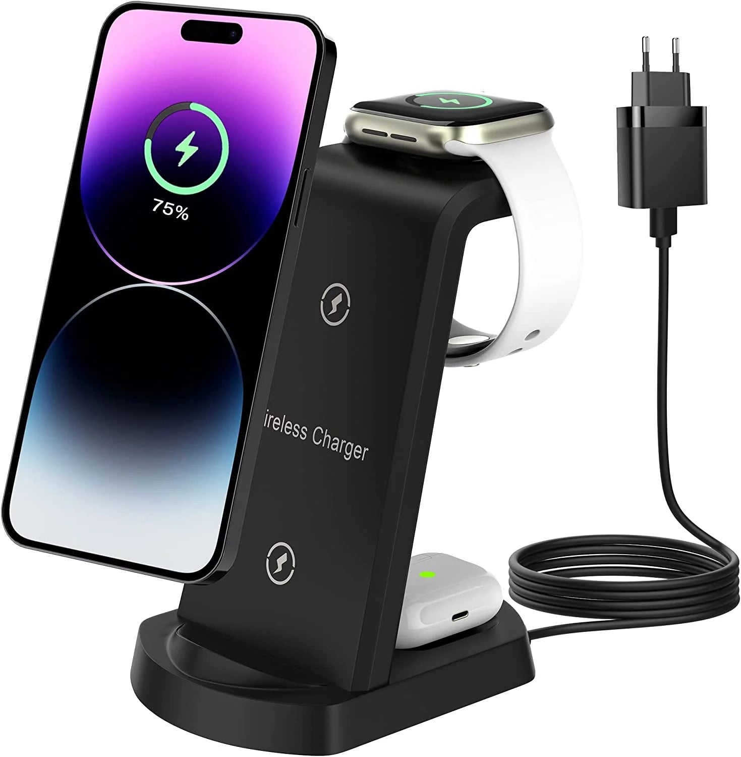 3 in 1 Charging Station for Iphone, Wireless Charger for Iphone 14 13 12 11 X Pro Max & Apple Watch - Charging Stand Dock for Airpods