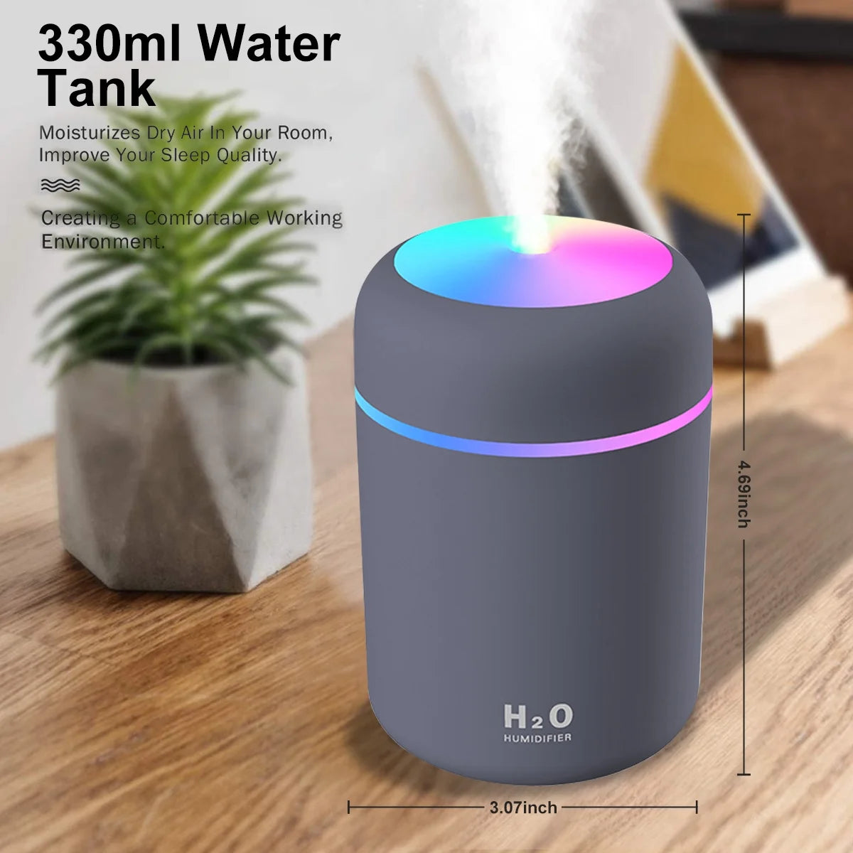 Colorful Cool Mini Humidifier, USB Personal Desktop Humidifier for Car, Office Room, Bedroom,Etc. Auto Shut-Off, 2 Mist Modes, Super Quiet. (Navy)