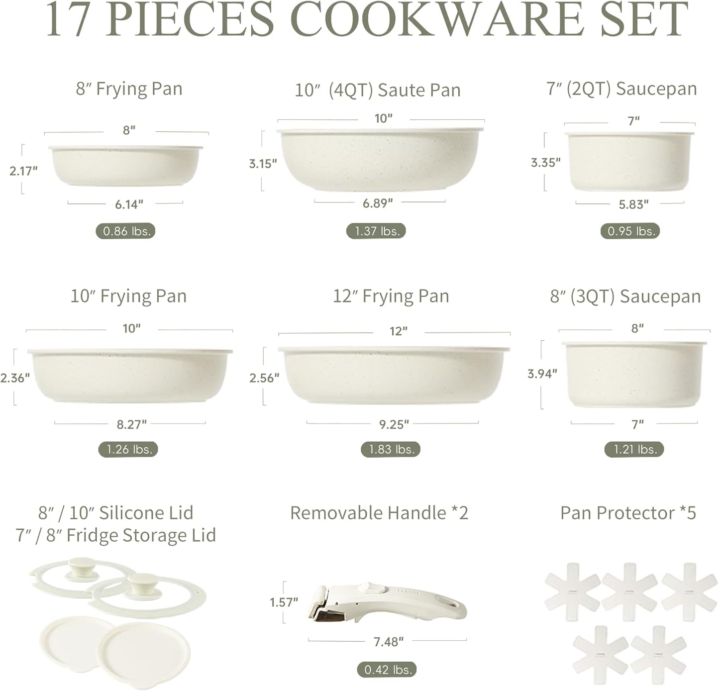 17Pcs Pots and Pans Set, Nonstick Cookware Set Detachable Handle, Induction Kitchen Cookware Sets Non Stick with Removable Handle, RV Cookware Set, Oven Safe, Frying Pan Set