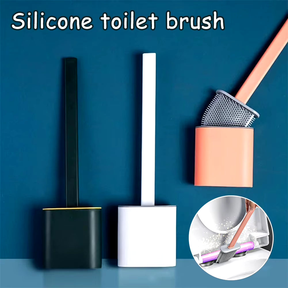 Floor/Wall-Mounted Toilet Cleaning Brush with Rack Flexible Cleaning Brush Storage Rack for Home Bathroom