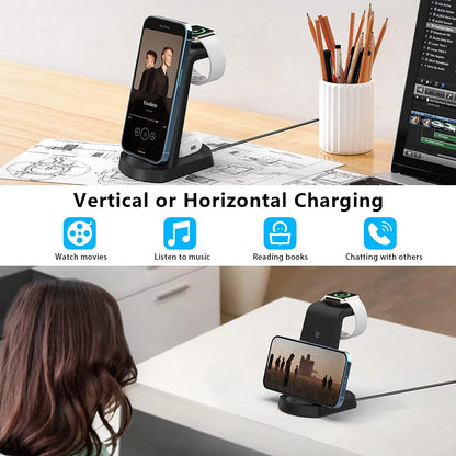 3 in 1 Charging Station for Iphone, Wireless Charger for Iphone 14 13 12 11 X Pro Max & Apple Watch - Charging Stand Dock for Airpods