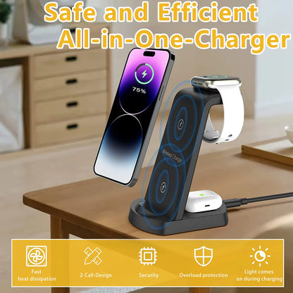 3 in 1 Charging Station for Iphone, Wireless Charger for Iphone 14 13 12 11 X Pro Max & Apple Watch - Charging Stand Dock for Airpods