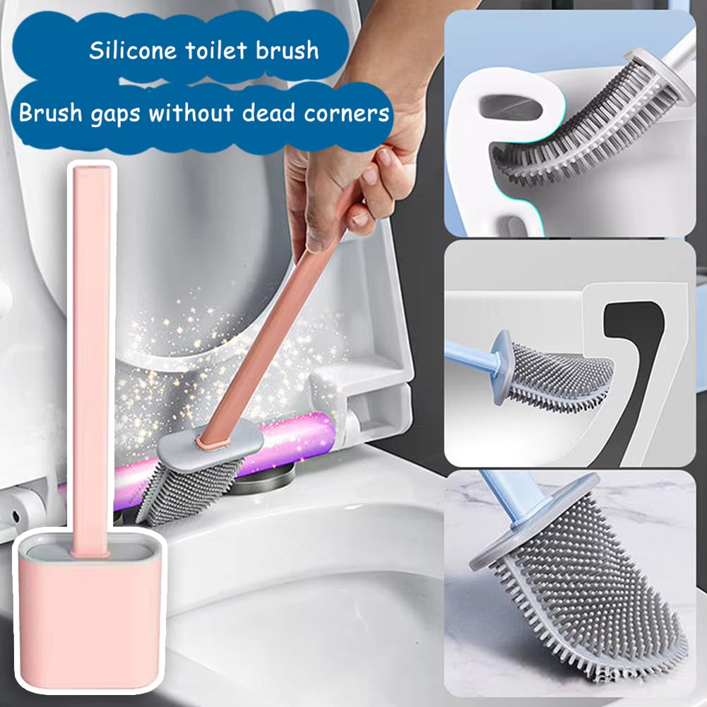 Floor/Wall-Mounted Toilet Cleaning Brush with Rack Flexible Cleaning Brush Storage Rack for Home Bathroom