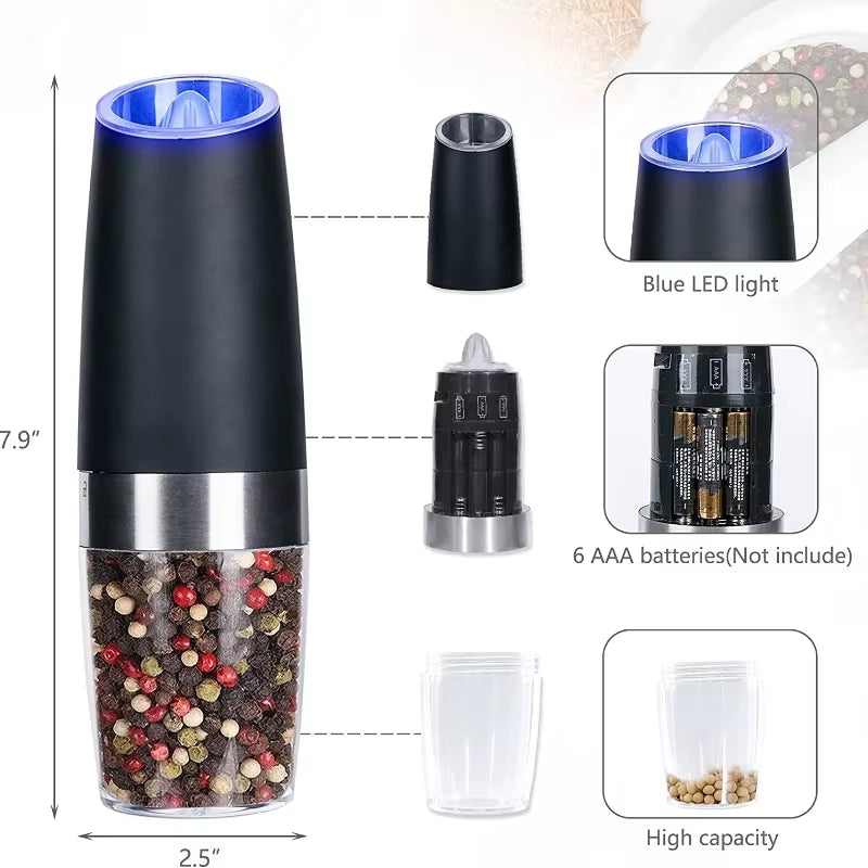 Pepper Mill Electric Vanilla Coffee Grinder Automatic Gravity Sensing Salt Shaker Spice Grinder Kitchen Tools Cooking Seasoning